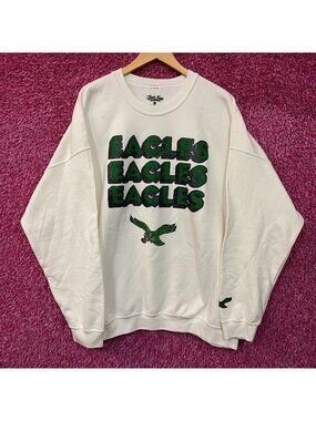 Junk Food Clothing Philadelphia Eagles Repeat Bling Glitter Crewneck Sweatshirt